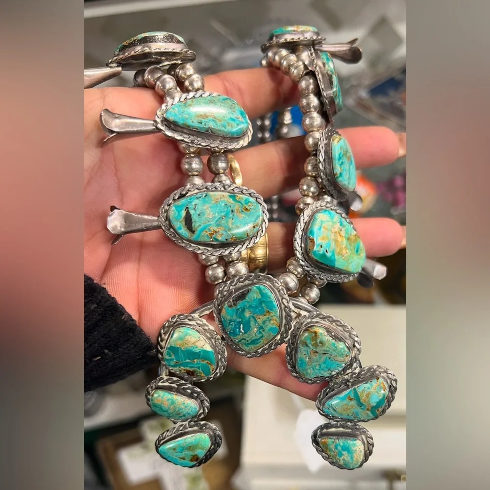Squash blossom sterling silver 925 authentic turquoise stones - Picture 2 of 3
